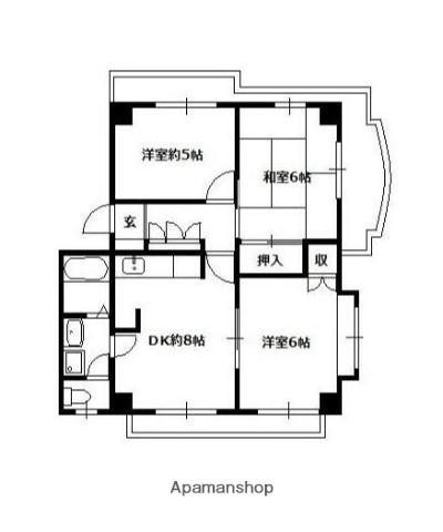第3あかつき(3DK/2階)の間取り写真
