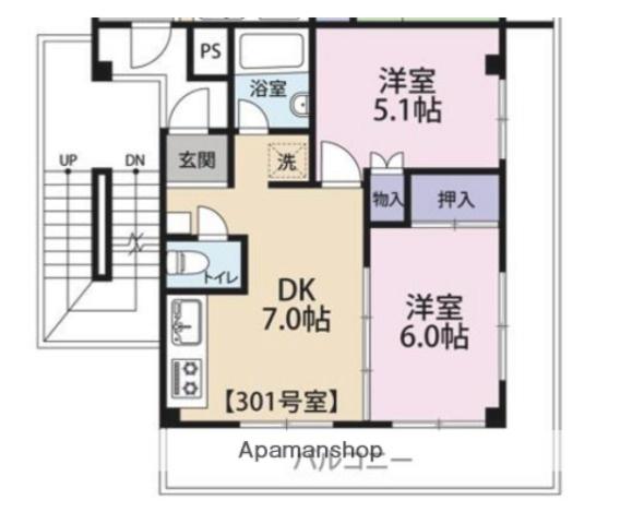 メゾンド中浦和(2DK/3階)の間取り写真