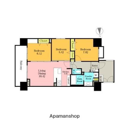 クリオ浦和常盤(3LDK/6階)の間取り写真