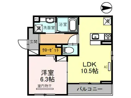 カーサ・ビアンカ(1LDK/2階)の間取り写真