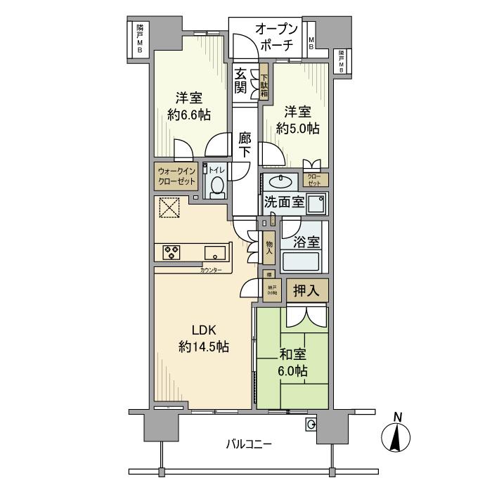 プラウド浦和仲町マークス(3LDK/9階)の間取り写真