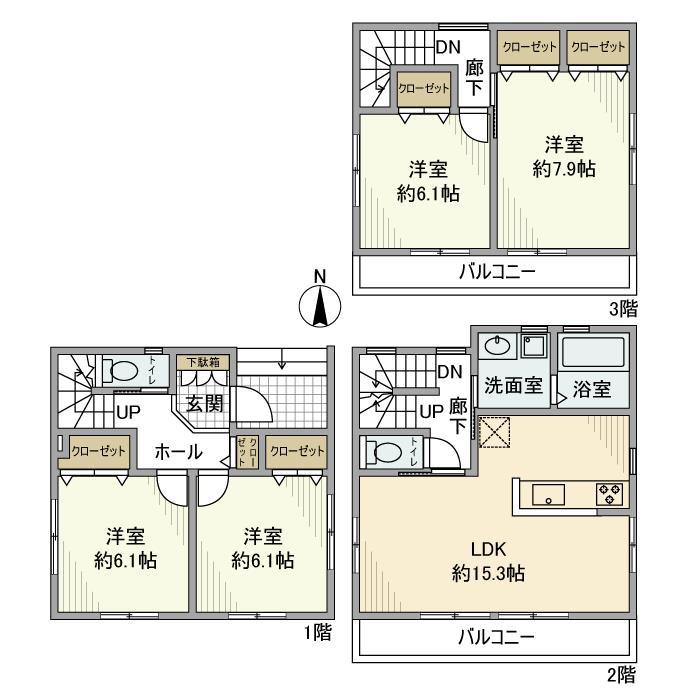 京浜東北・根岸線 南浦和駅 バス乗車時間：14分 伊刈風間地蔵尊バス停で下車 徒歩1分 3階建 築6年(4LDK)の間取り写真
