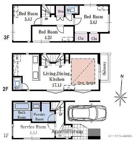 京浜東北・根岸線 浦和駅 徒歩13分 3階建 築3年(3SLDK)の間取り写真