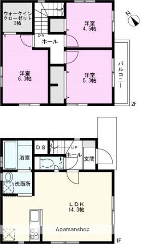 武蔵野線 東浦和駅 徒歩26分 2階建 築2年(3LDK)の間取り写真