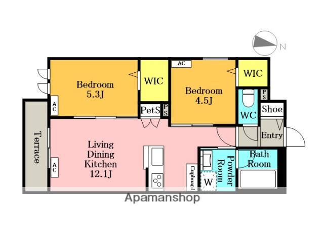 クレスコート岸町(2LDK/1階)の間取り写真