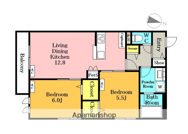 クレスコート岸町(2LDK/1階)の間取り写真