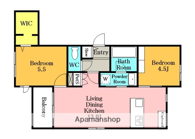 クレスコート岸町(2LDK/2階)の間取り写真