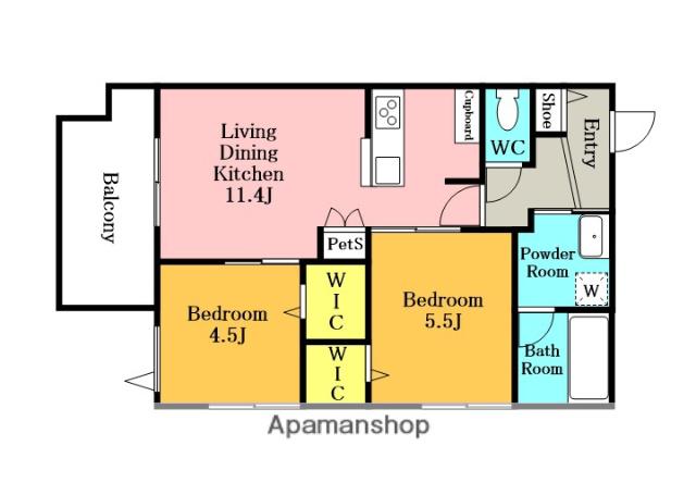 クレスコート岸町(2LDK/3階)の間取り写真