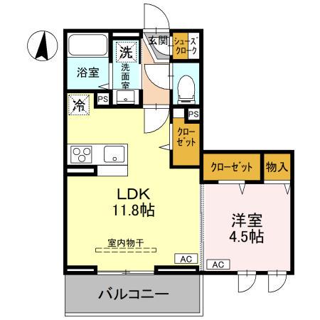ユートリIII(1LDK/2階)の間取り写真
