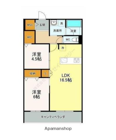 プリムヴェール(2LDK/2階)の間取り写真