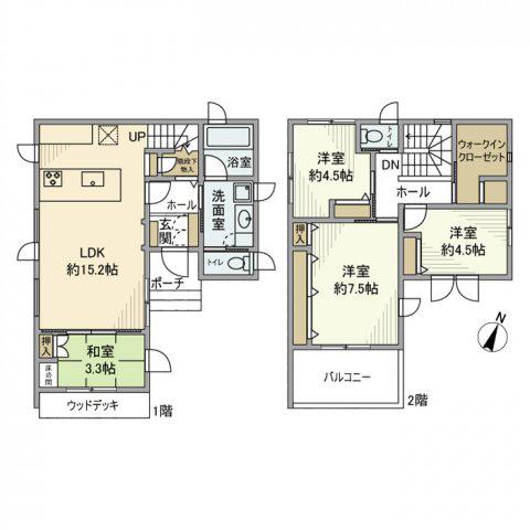 武蔵野線 東浦和駅 バス乗車時間：10分 尾間木北バス停で下車 徒歩5分 2階建 築7年(4LDK)の間取り写真