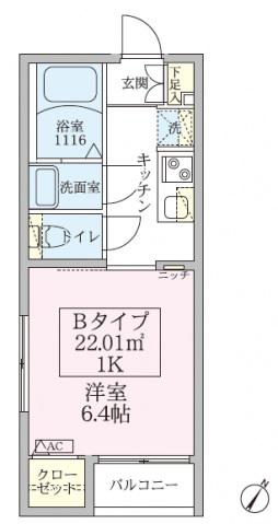 スカイルーチェ浦和(1K/2階)の間取り写真
