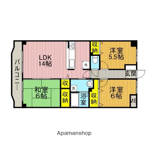 パステル堀之内(3LDK/4階)の間取り写真