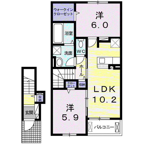 クレール フォンテーヌⅡ(2LDK/2階)の間取り写真
