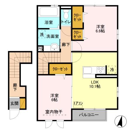 エーデルハイムA(2LDK/2階)の間取り写真