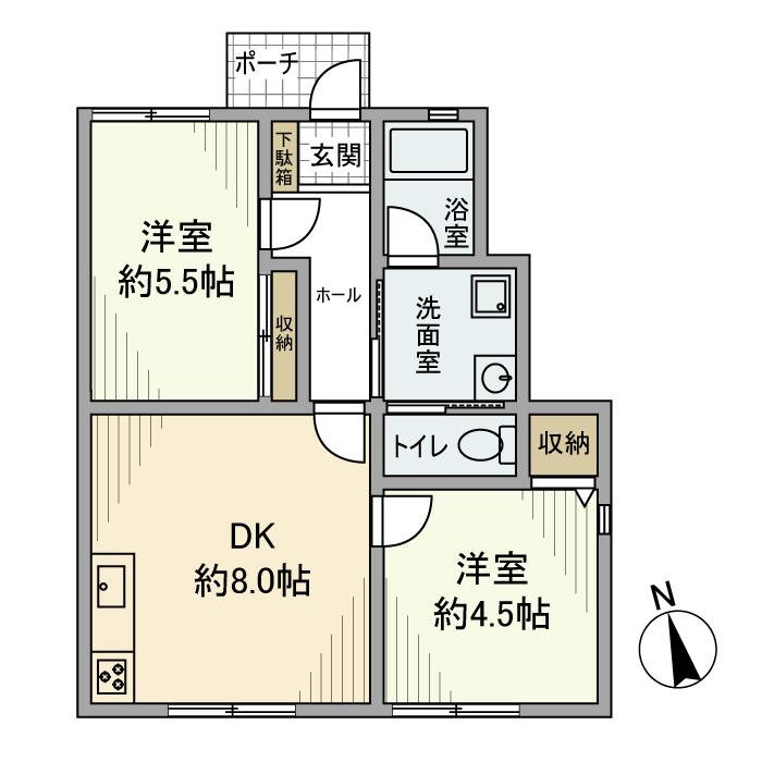 フィオーレ盆栽(2DK/1階)の間取り写真