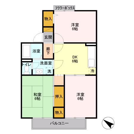 メゾンパークス東大宮(3DK/1階)の間取り写真