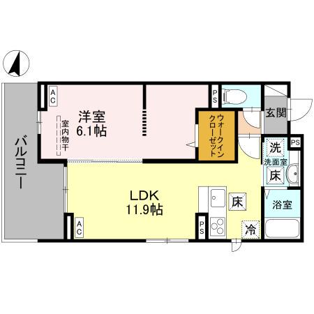 グランヴィル(1LDK/1階)の間取り写真