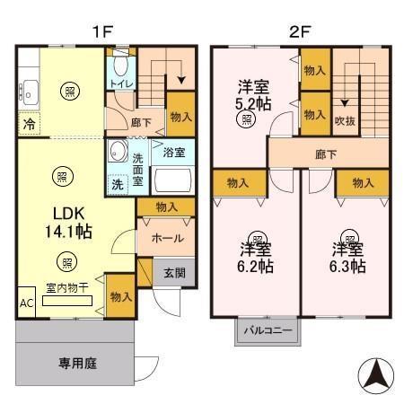 ＧＲＥＥＮ　ＨＥＩＧＨＴＳ(3LDK)の間取り写真