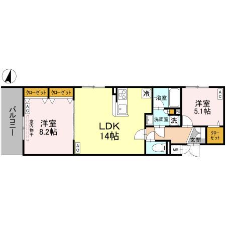 GRACE愛宕(2LDK/3階)の間取り写真