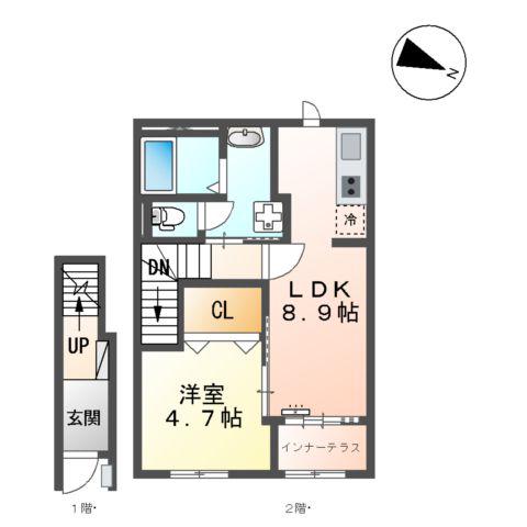 北区今羽町アパート工事(1LDK/2階)の間取り写真