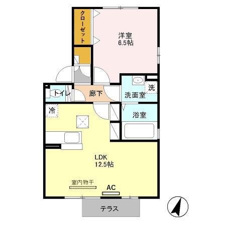 サンライズヒルD棟(1LDK/1階)の間取り写真