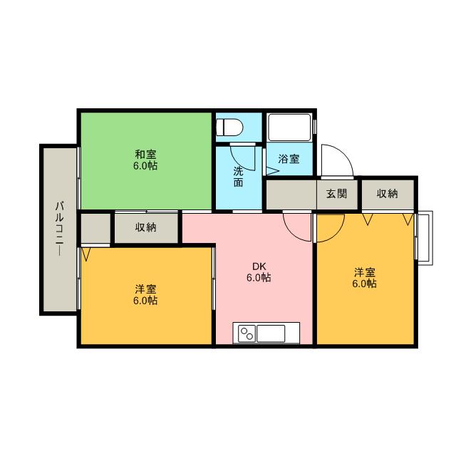 グリーンパーク櫛引第1(3DK/2階)の間取り写真