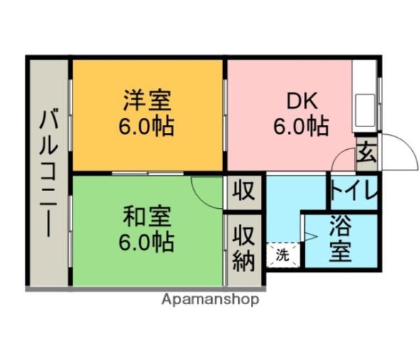いかるがハイツ(2DK/2階)の間取り写真