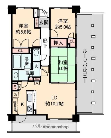 アーバンキャッスル東川口(3LDK/5階)の間取り写真