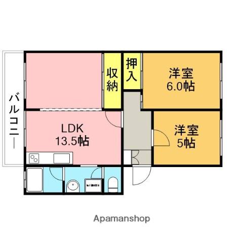 原マンション(2LDK/1階)の間取り写真