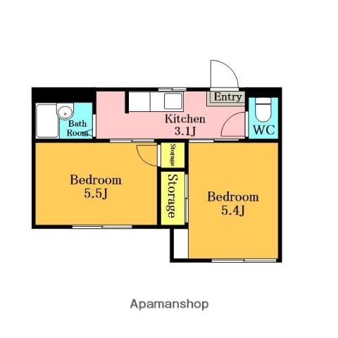 パークサイド(2K/2階)の間取り写真