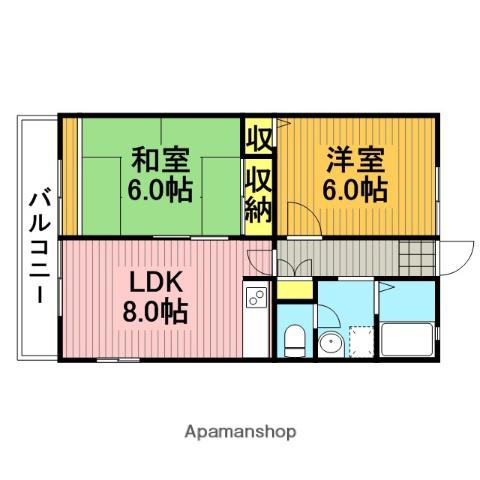 ハピネス(2DK/2階)の間取り写真
