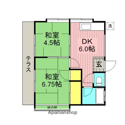 朝日ハイツ(2DK/1階)の間取り写真
