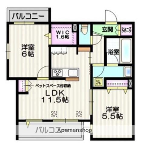 パルハイム若松(2LDK/3階)の間取り写真