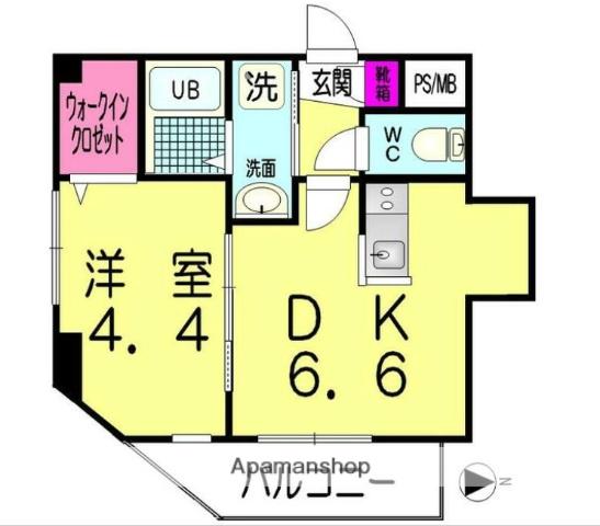 ポルテフォルトゥーナ蕨(1DK/4階)の間取り写真