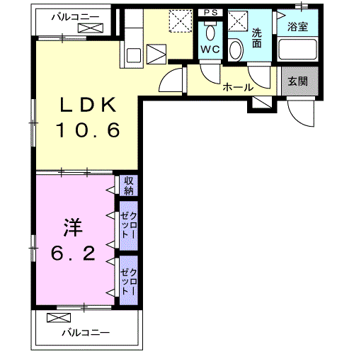 ディアコートYUI(1LDK/1階)の間取り写真