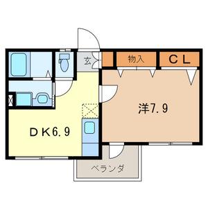 ボヌールC棟(1DK/2階)の間取り写真