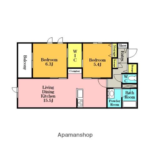 ヴィアソーレ(2LDK/3階)の間取り写真