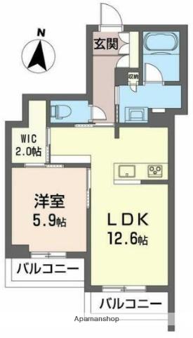 プライムコート岸町(1LDK/2階)の間取り写真
