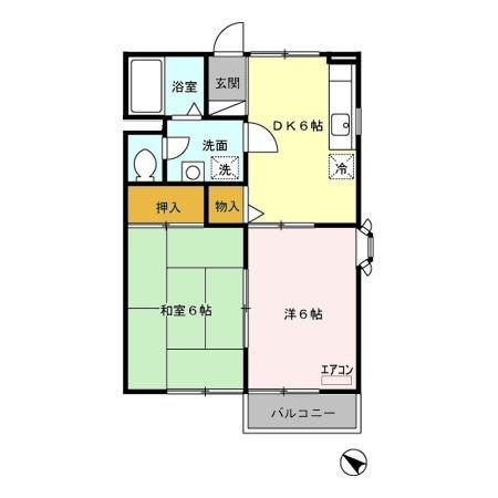 イーストベルヴィ(2DK/1階)の間取り写真