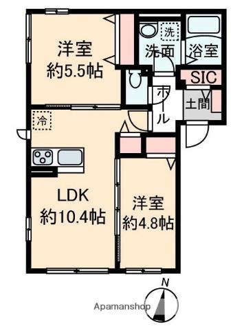 ラピスラズリ(2LDK/1階)の間取り写真