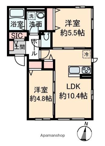 ラピスラズリ(2LDK/1階)の間取り写真