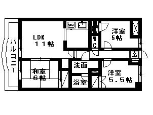 緑の森ハウス(3LDK/5階)の間取り写真