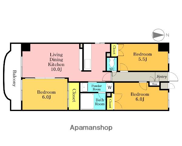 ヒルズ六本木弐番館(3LDK/1階)の間取り写真