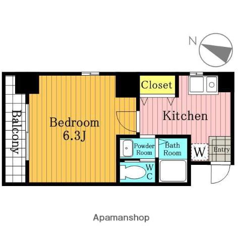 サンローゼⅢ(1K/4階)の間取り写真