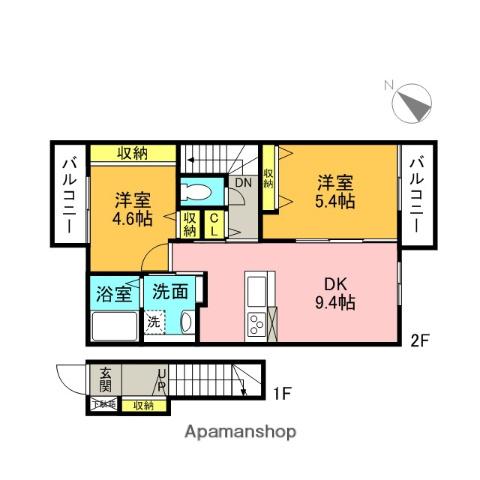 BENIZUN ウエスト(2LDK/2階)の間取り写真