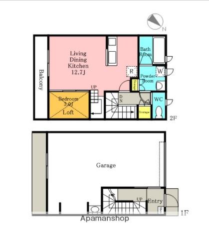 パームスプリングス(1LDK/2階)の間取り写真