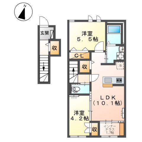イソラ フェリーチェⅡ(2LDK/2階)の間取り写真