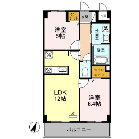 グランチェスタ(2LDK/5階)の間取り写真