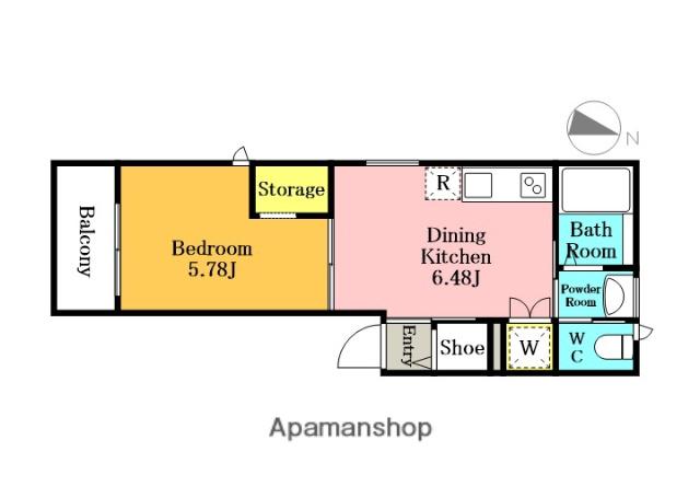 ハピネスアイル大宮(1DK/2階)の間取り写真